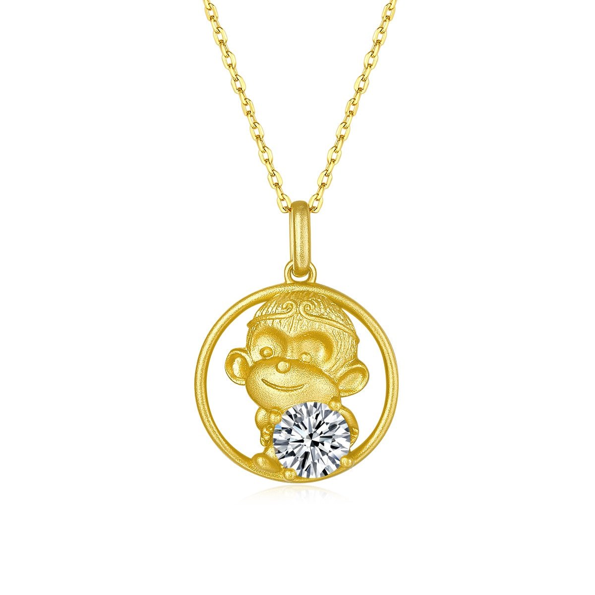 Collier Singe en Argent Sterling S925 Plaqué Or avec Moissanite 1ct D VVS1 - IVOIRART.COM