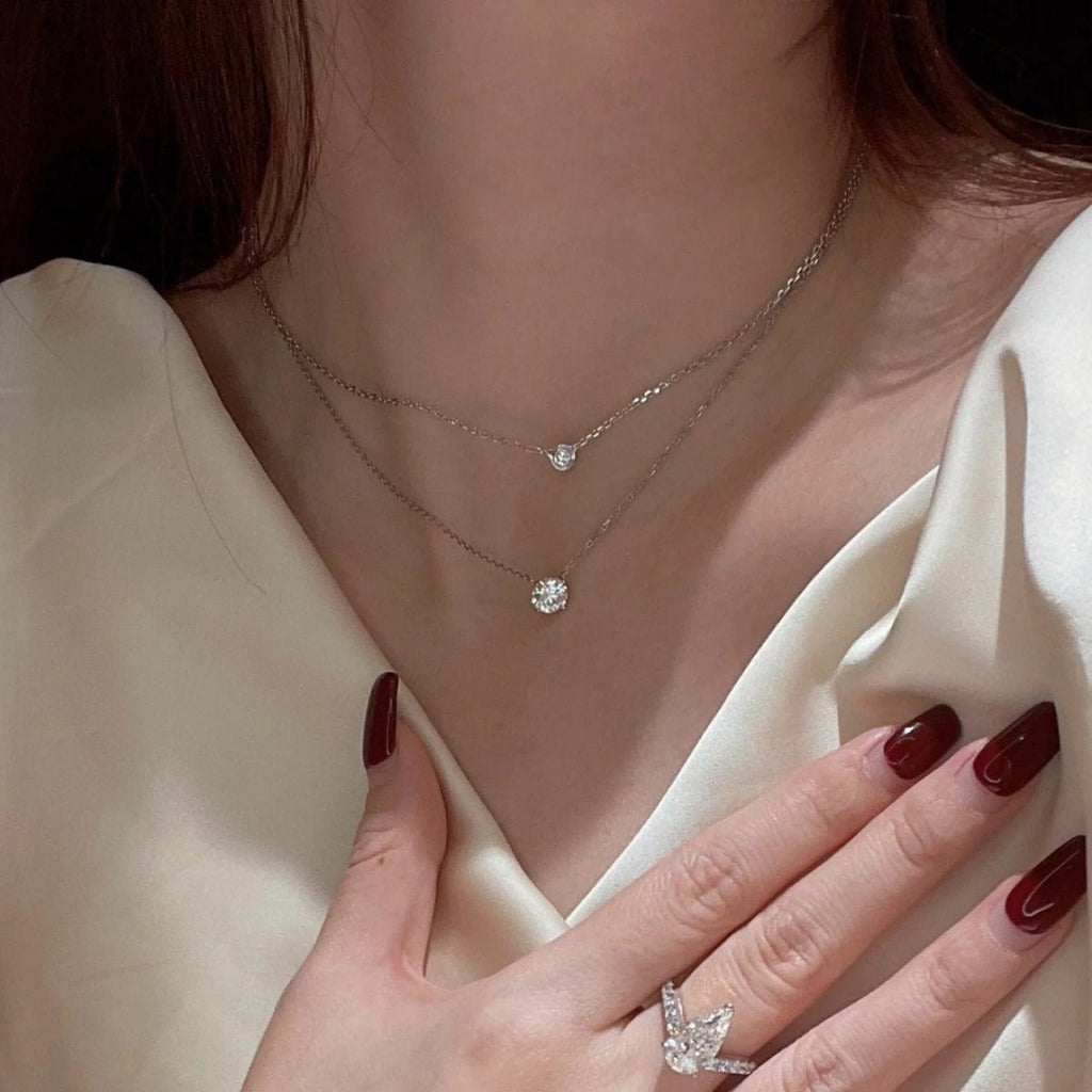 Collier Solitaire à 4 Griffes en Argent Sterling S925 avec Zircone Cubique 5A - IVOIRART.COM