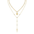 Collier Superposé en Argent Sterling S925 avec Moissanite 0,1ct, Pendentif Croix et Pièce, 14,4g, Chaîne Y 40cm, Plaqué Or, Certifié GRA, Coffret Cadeau - IVOIRART.COM