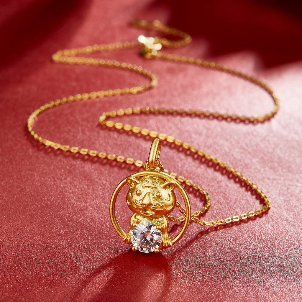 Collier Tigre Zodiac Chinois en Argent Sterling S925 Plaqué Or 1ct Moissanite D VVS1 5g Cadeau Benmingnian Certifié GRA - IVOIRART.COM