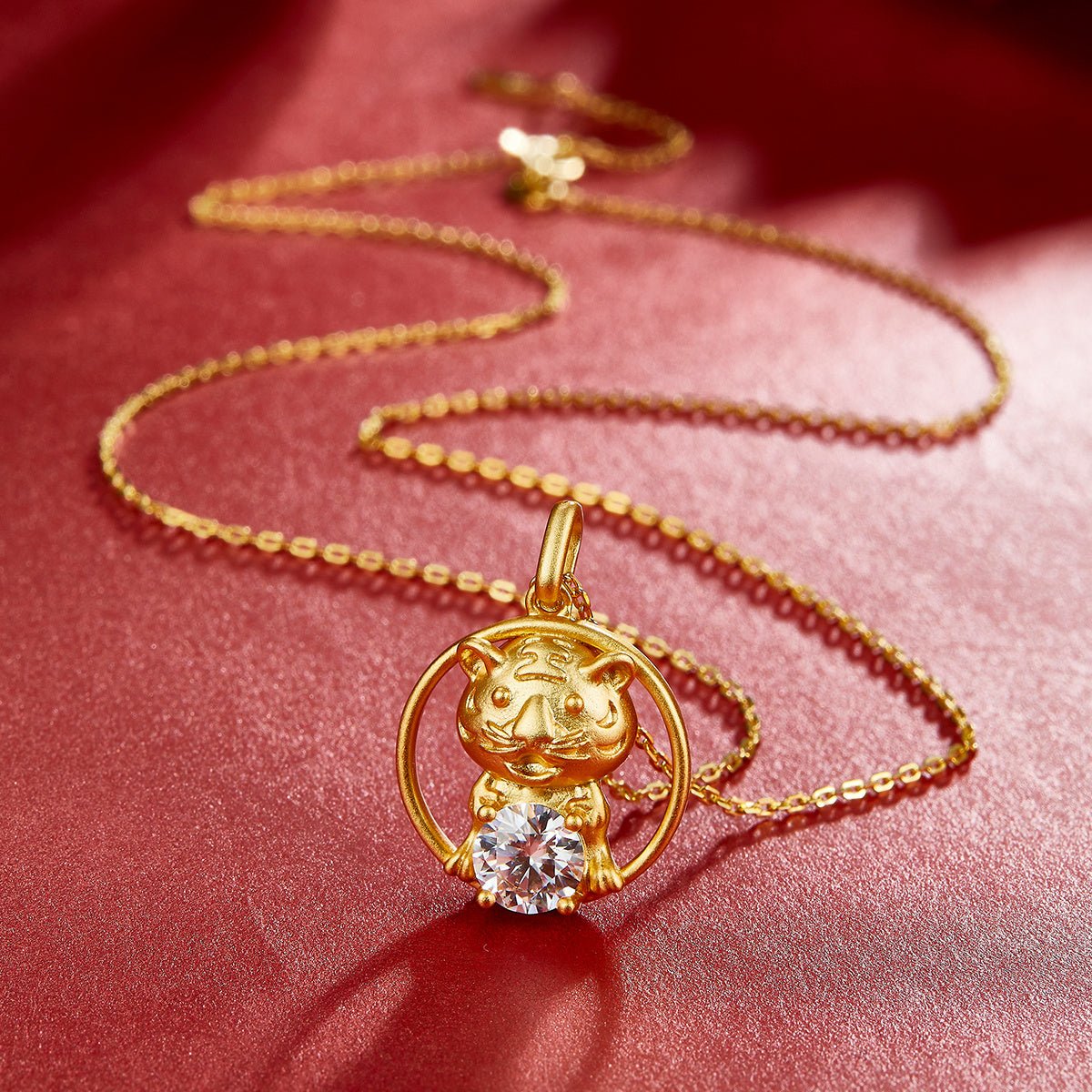 Collier Tigre Zodiac Chinois en Argent Sterling S925 Plaqué Or 1ct Moissanite D VVS1 5g Cadeau Benmingnian Certifié GRA - IVOIRART.COM