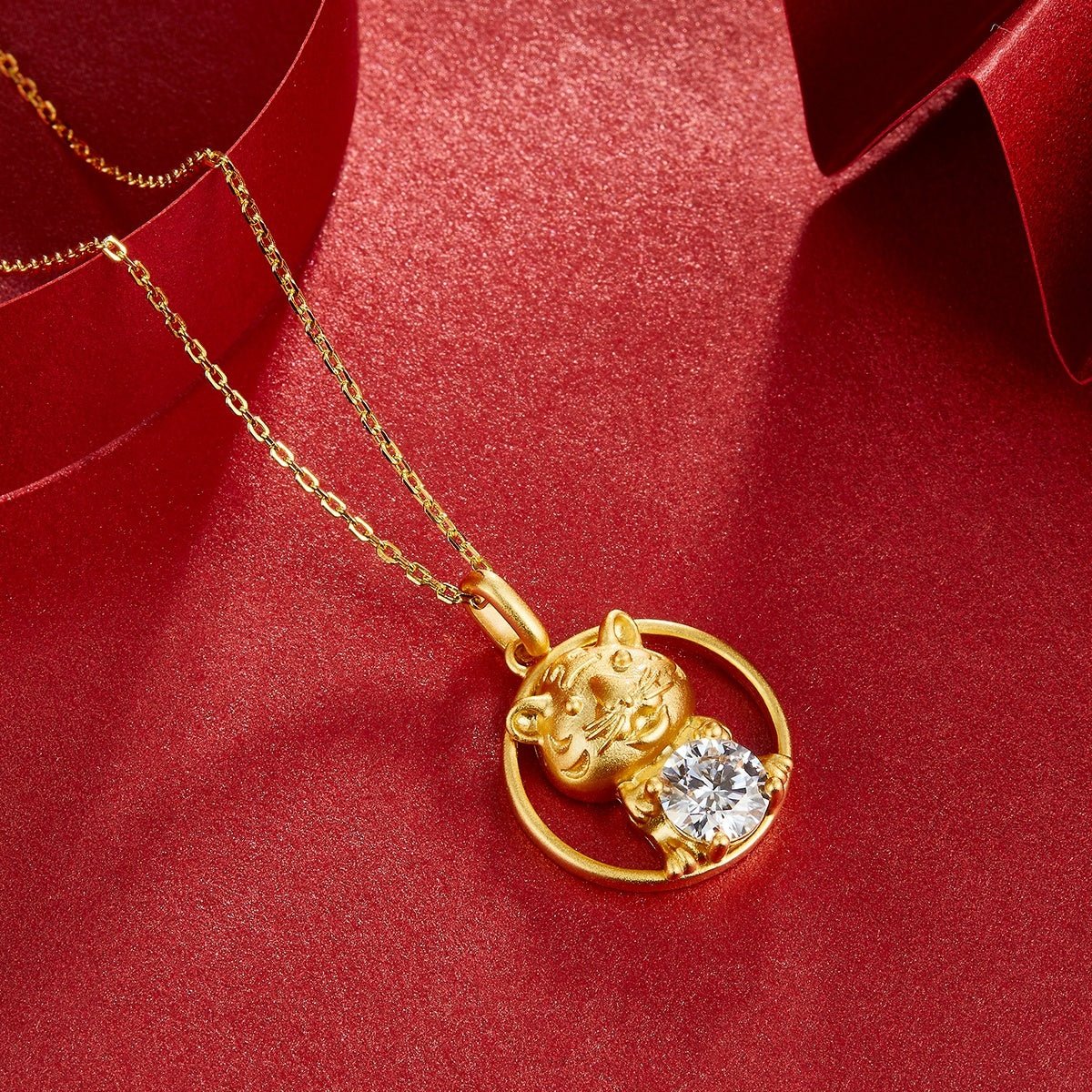 Collier Tigre Zodiac Chinois en Argent Sterling S925 Plaqué Or 1ct Moissanite D VVS1 5g Cadeau Benmingnian Certifié GRA - IVOIRART.COM