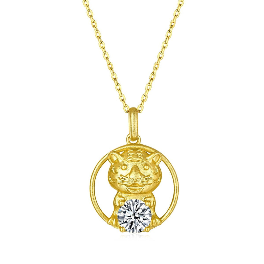 Collier Tigre Zodiac Chinois en Argent Sterling S925 Plaqué Or 1ct Moissanite D VVS1 5g Cadeau Benmingnian Certifié GRA - IVOIRART.COM