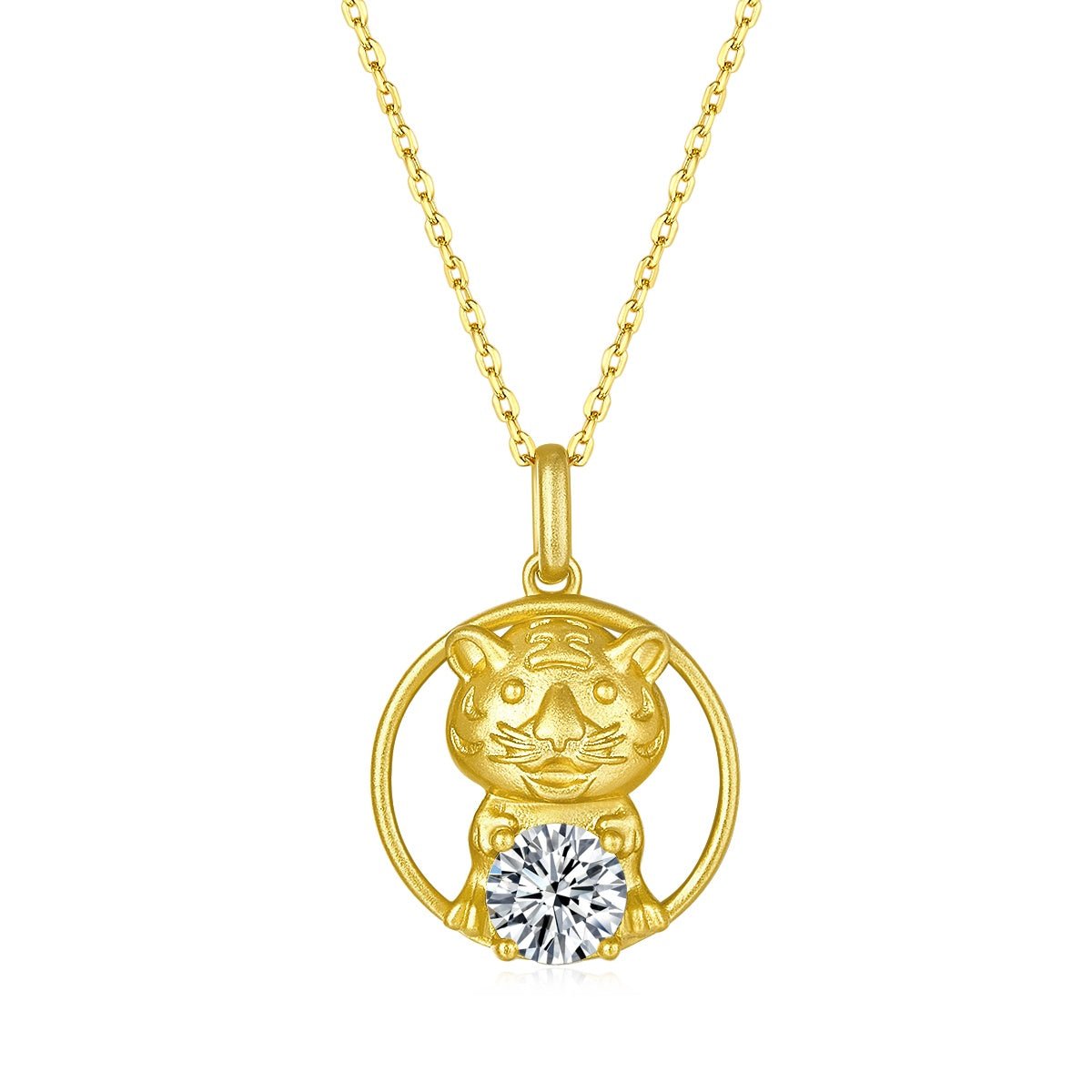Collier Tigre Zodiac Chinois en Argent Sterling S925 Plaqué Or 1ct Moissanite D VVS1 5g Cadeau Benmingnian Certifié GRA - IVOIRART.COM