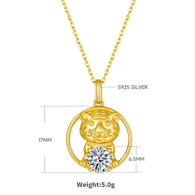 Collier Tigre Zodiac Chinois en Argent Sterling S925 Plaqué Or 1ct Moissanite D VVS1 5g Cadeau Benmingnian Certifié GRA - IVOIRART.COM