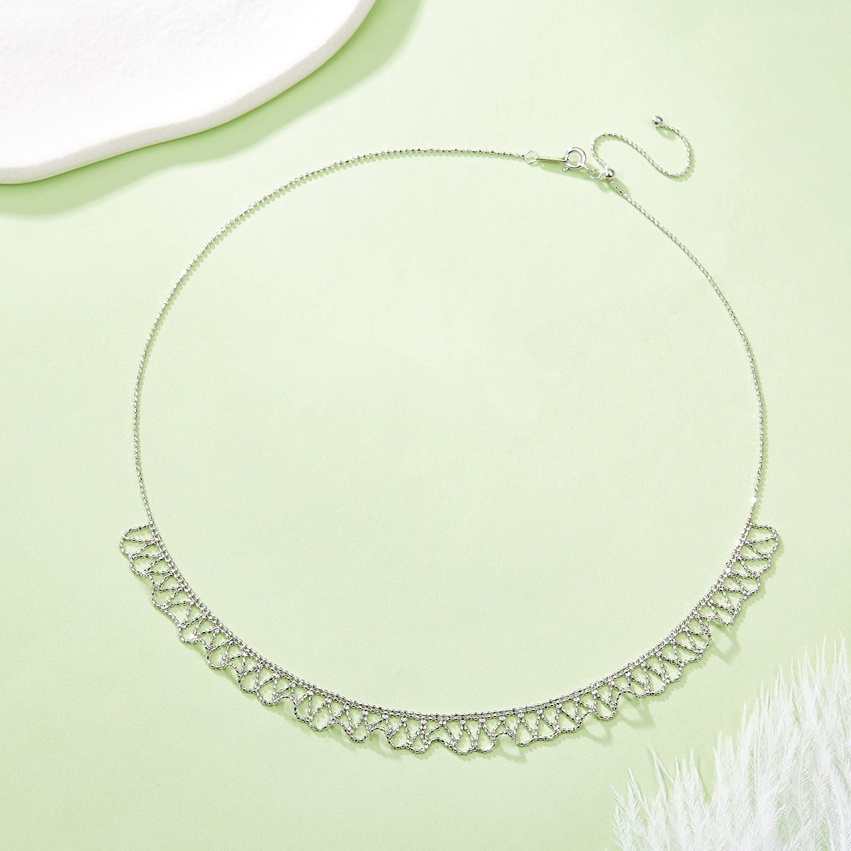 Collier Tissé en Dentelle en Argent Sterling S925 45cm Ajustable 4,4g 9,4mm Plaqué Platine Or et Or Rose Coffret Cadeau - IVOIRART.COM