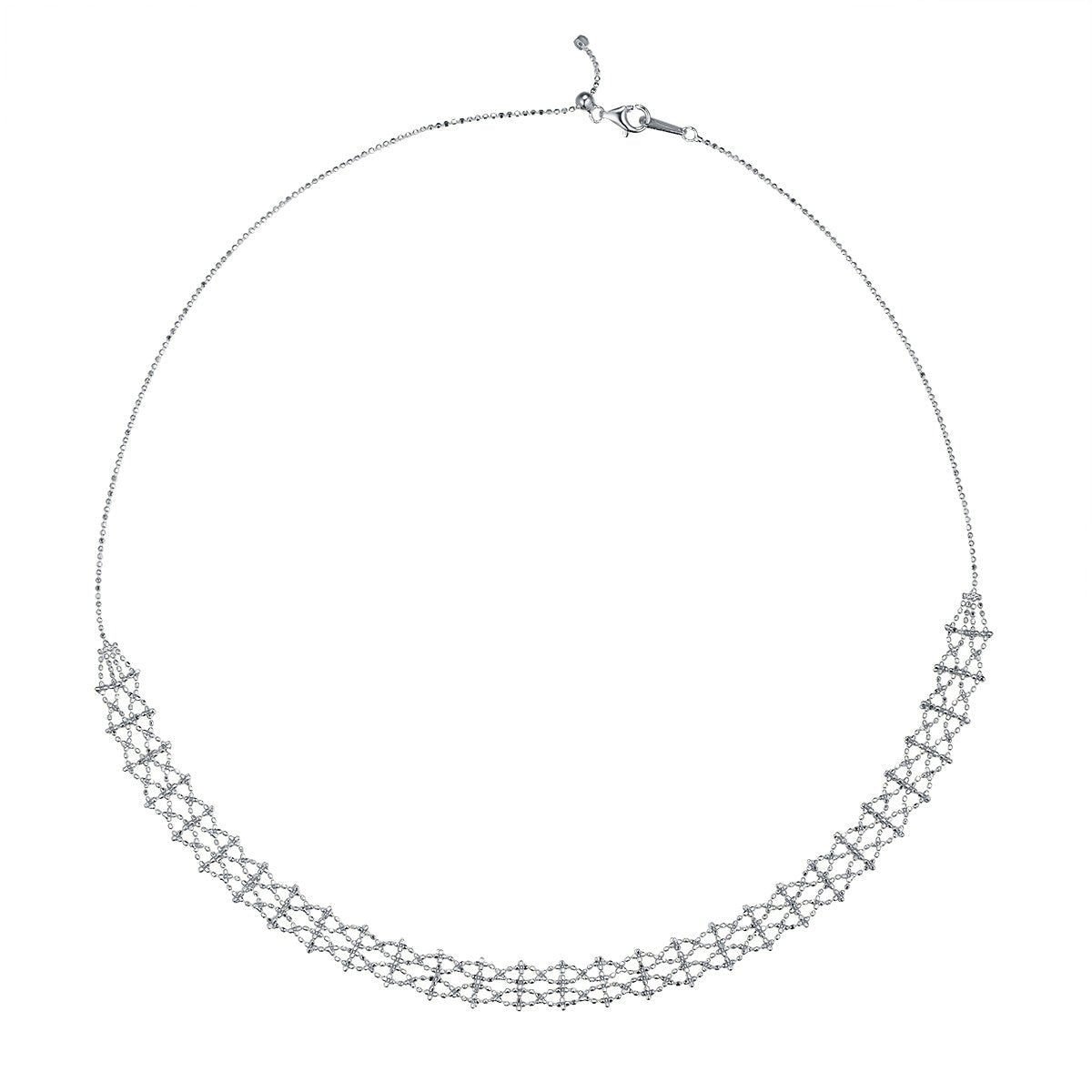 Collier Tissé en Dentelle en Argent Sterling S925 45cm Ajustable 4,4g 9,4mm Plaqué Platine Or et Or Rose Coffret Cadeau - IVOIRART.COM