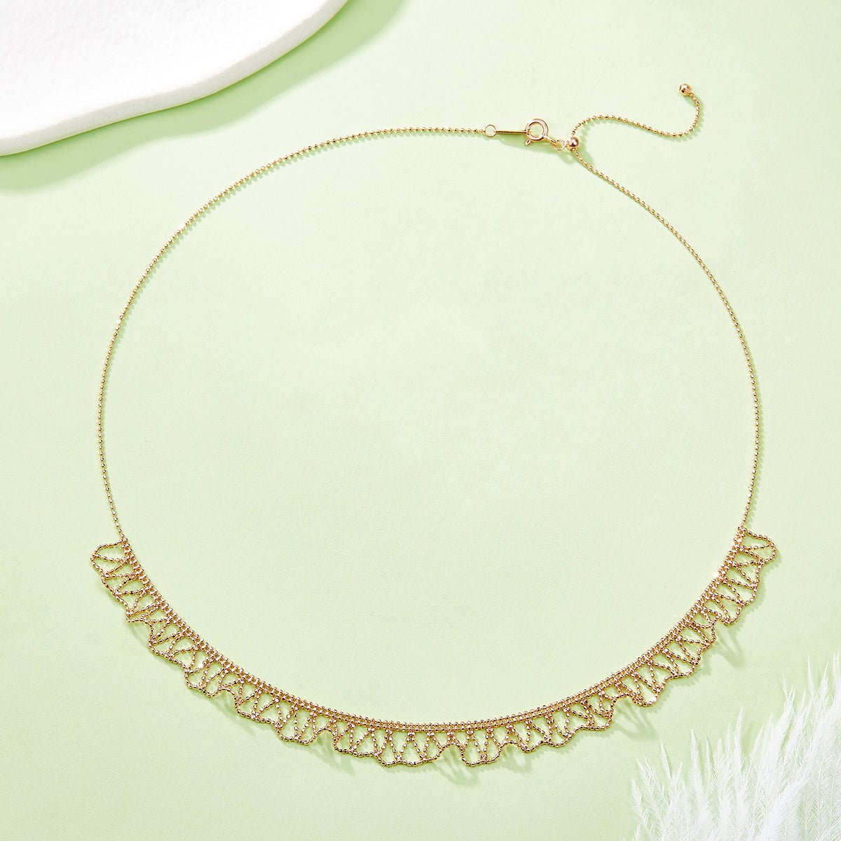 Collier Tissé en Dentelle en Argent Sterling S925 45cm Ajustable 4,4g 9,4mm Plaqué Platine Or et Or Rose Coffret Cadeau - IVOIRART.COM