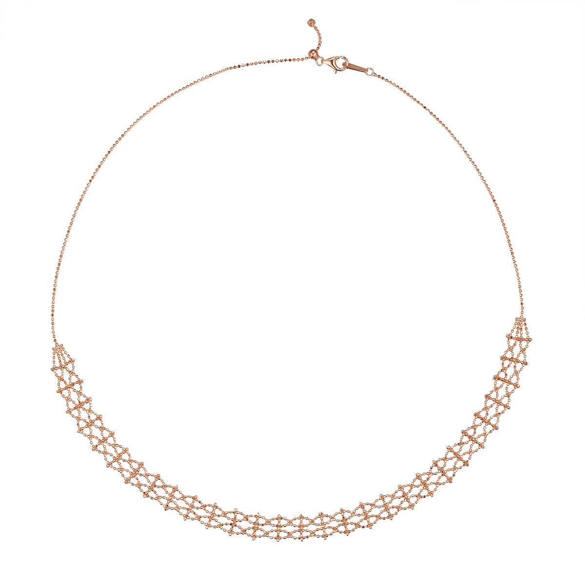 Collier Tissé en Dentelle en Argent Sterling S925 45cm Ajustable 4,4g 9,4mm Plaqué Platine Or et Or Rose Coffret Cadeau - IVOIRART.COM