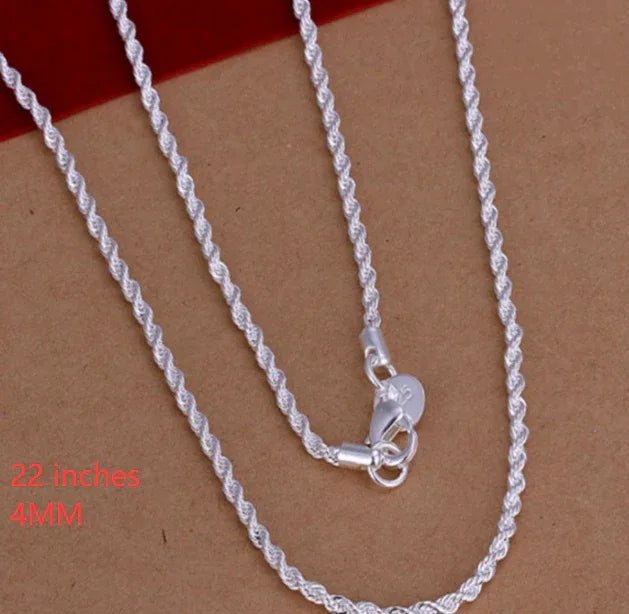 Collier torsadé en corde plaqué argent de 2MM - IVOIRART.COM