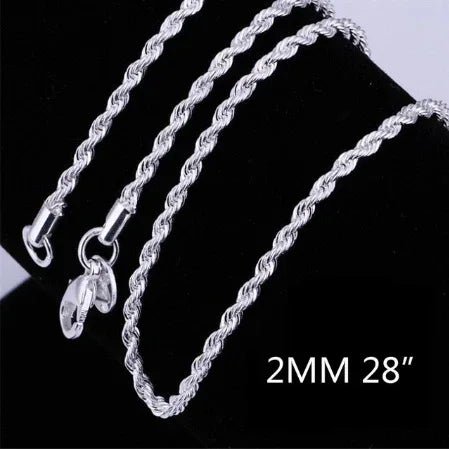 Collier torsadé en corde plaqué argent de 2MM - IVOIRART.COM