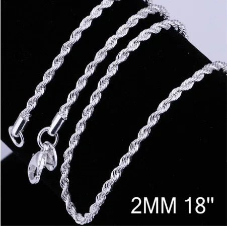 Collier torsadé en corde plaqué argent de 2MM - IVOIRART.COM