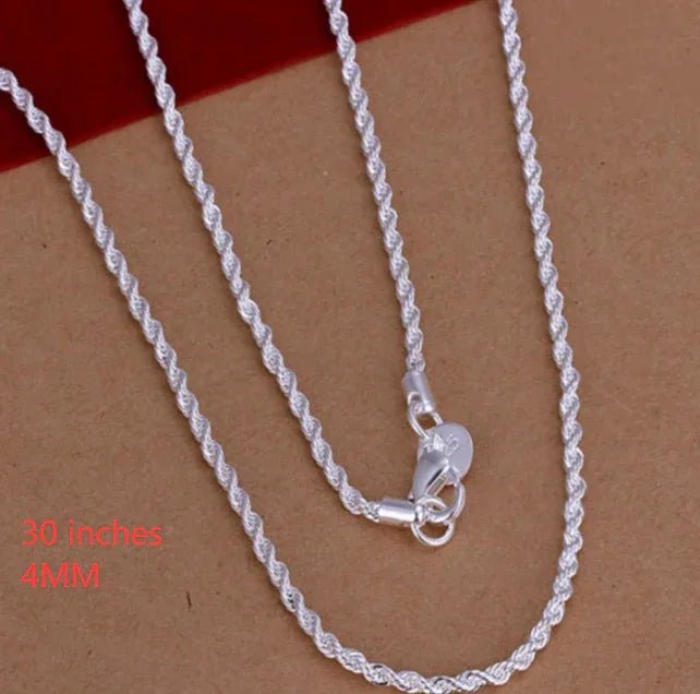 Collier torsadé en corde plaqué argent de 2MM - IVOIRART.COM