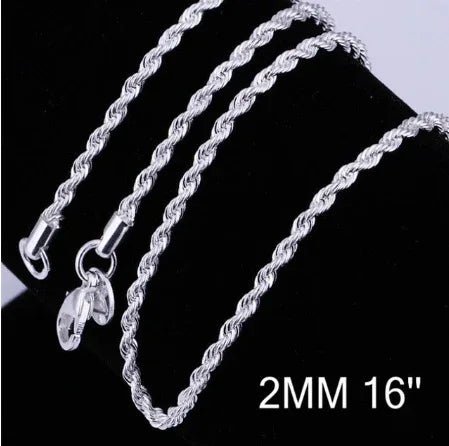 Collier torsadé en corde plaqué argent de 2MM - IVOIRART.COM