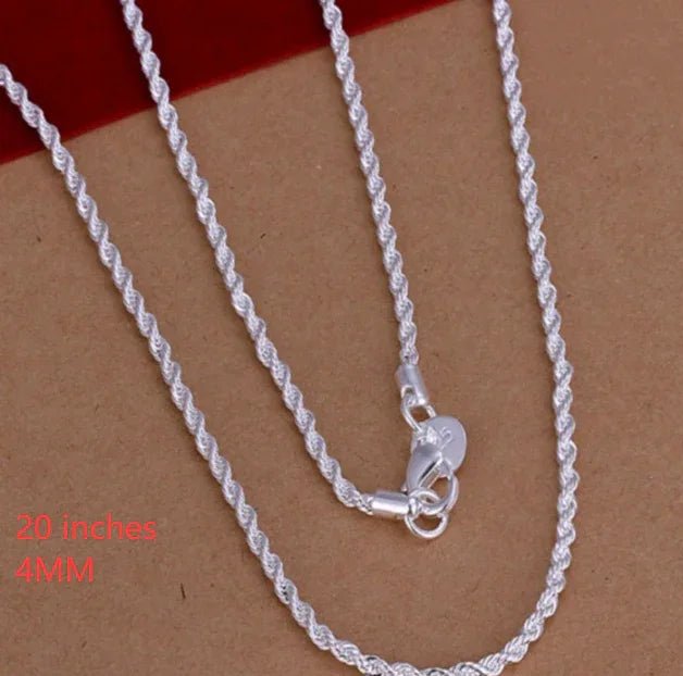 Collier torsadé en corde plaqué argent de 2MM - IVOIRART.COM