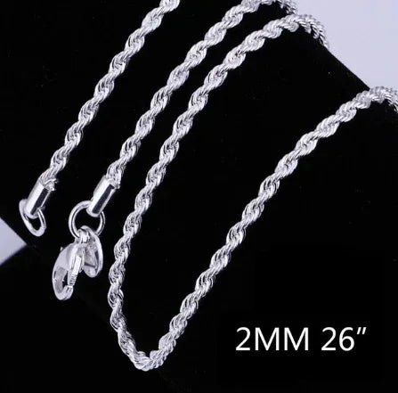 Collier torsadé en corde plaqué argent de 2MM - IVOIRART.COM