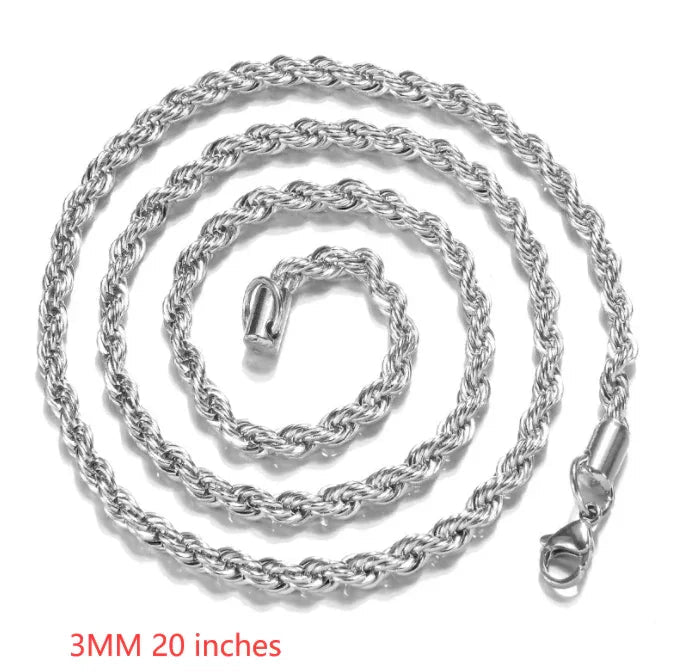 Collier torsadé en corde plaqué argent de 2MM - IVOIRART.COM
