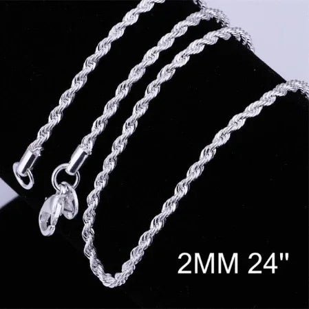 Collier torsadé en corde plaqué argent de 2MM - IVOIRART.COM