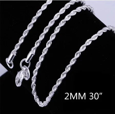 Collier torsadé en corde plaqué argent de 2MM - IVOIRART.COM