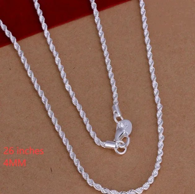 Collier torsadé en corde plaqué argent de 2MM - IVOIRART.COM