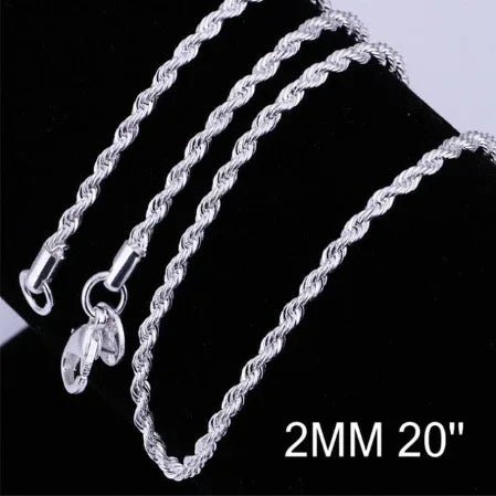 Collier torsadé en corde plaqué argent de 2MM - IVOIRART.COM