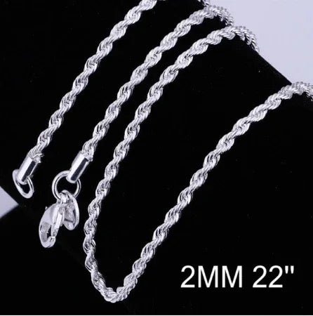 Collier torsadé en corde plaqué argent de 2MM - IVOIRART.COM