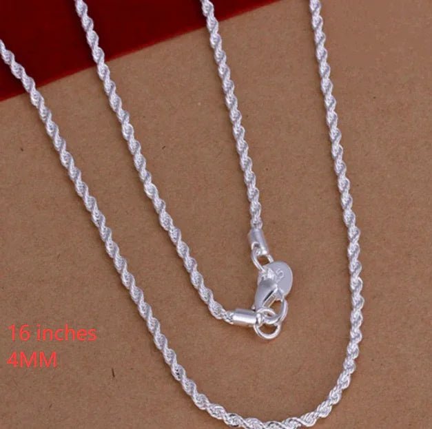 Collier torsadé en corde plaqué argent de 2MM - IVOIRART.COM