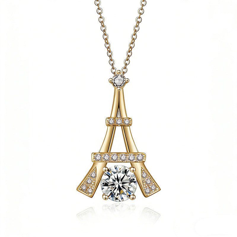 Collier Tour Eiffel en Argent Sterling S925 Moissanite 1ct Couleur D VVS1, Plaqué Or Platine, 45cm, Certifié GRA, Coffret Cadeau - IVOIRART.COM