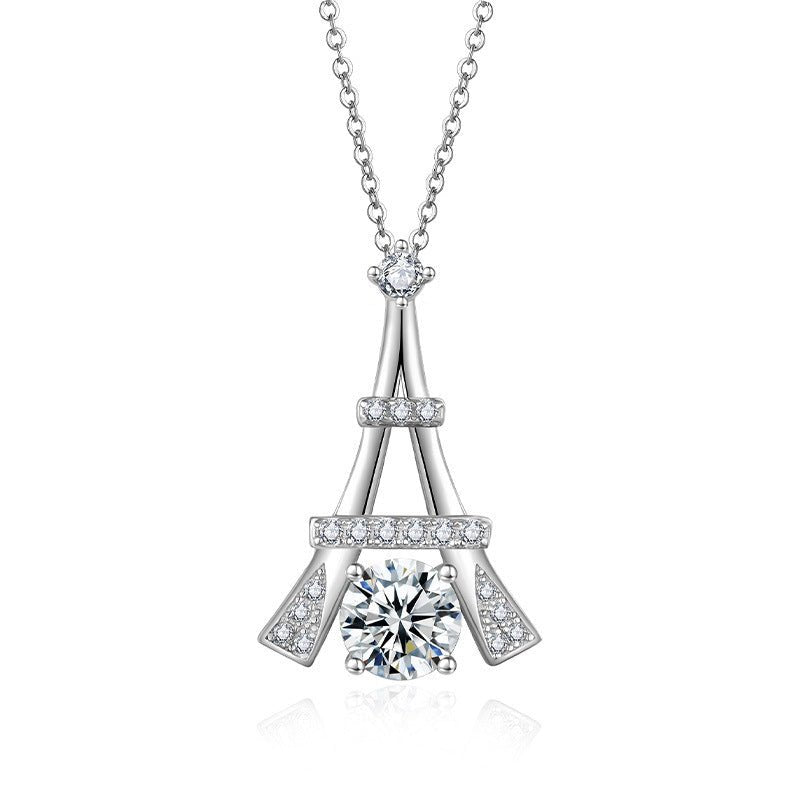 Collier Tour Eiffel en Argent Sterling S925 Moissanite 1ct Couleur D VVS1, Plaqué Or Platine, 45cm, Certifié GRA, Coffret Cadeau - IVOIRART.COM