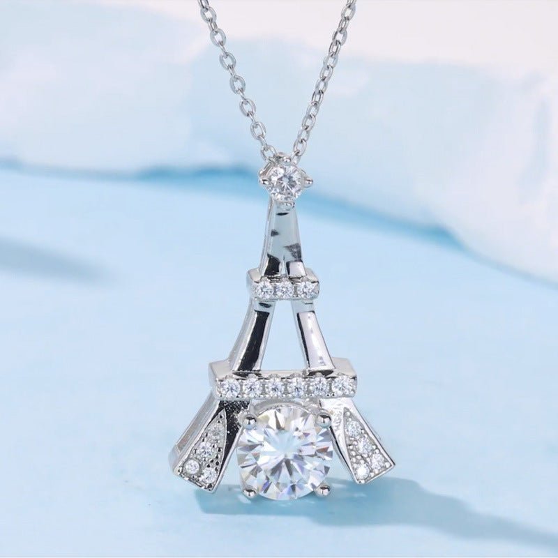Collier Tour Eiffel en Argent Sterling S925 Moissanite 1ct Couleur D VVS1, Plaqué Or Platine, 45cm, Certifié GRA, Coffret Cadeau - IVOIRART.COM