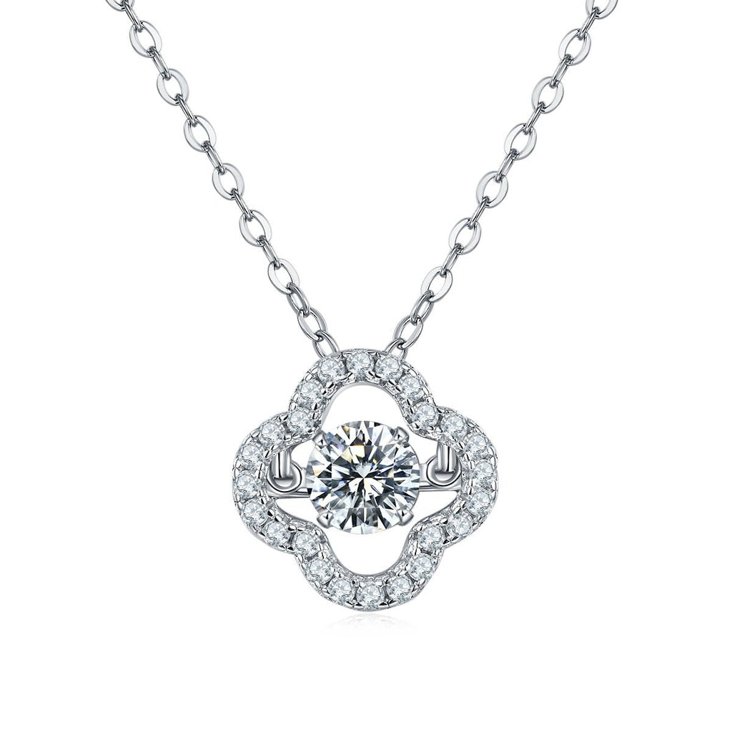 Collier Trèfle à Quatre Feuilles Moissanite 0,5ct D VVS1 en Argent S925 Plaqué Platine 45cm - IVOIRART.COM