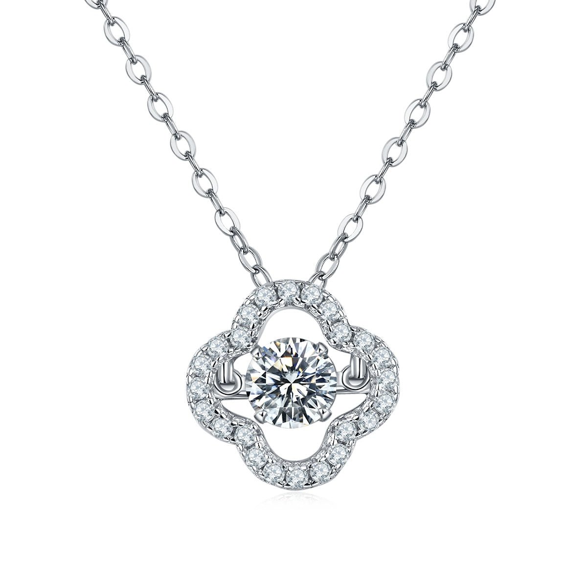 Collier Trèfle à Quatre Feuilles Moissanite 0,5ct D VVS1 en Argent S925 Plaqué Platine 45cm - IVOIRART.COM