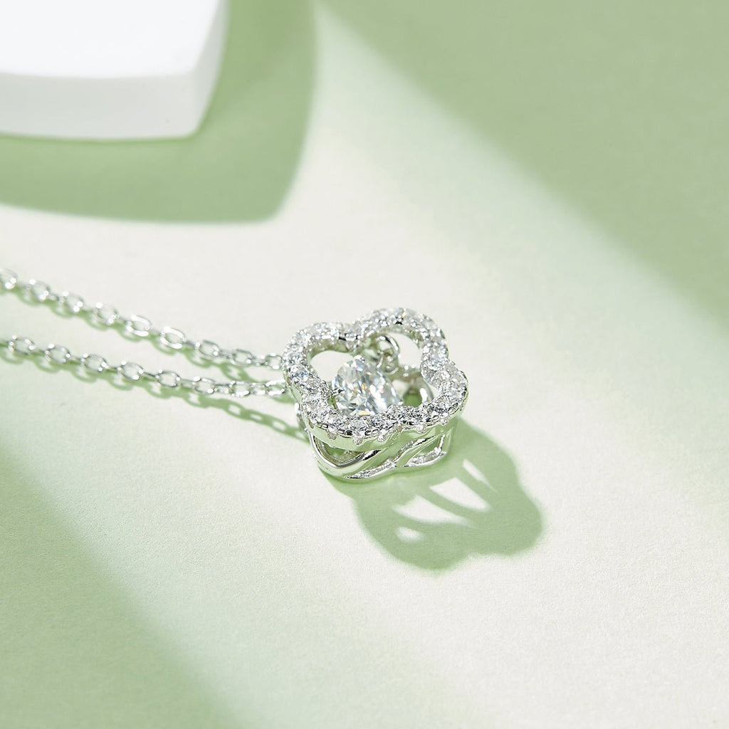 Collier Trèfle à Quatre Feuilles Moissanite 0,5ct D VVS1 en Argent S925 Plaqué Platine 45cm - IVOIRART.COM