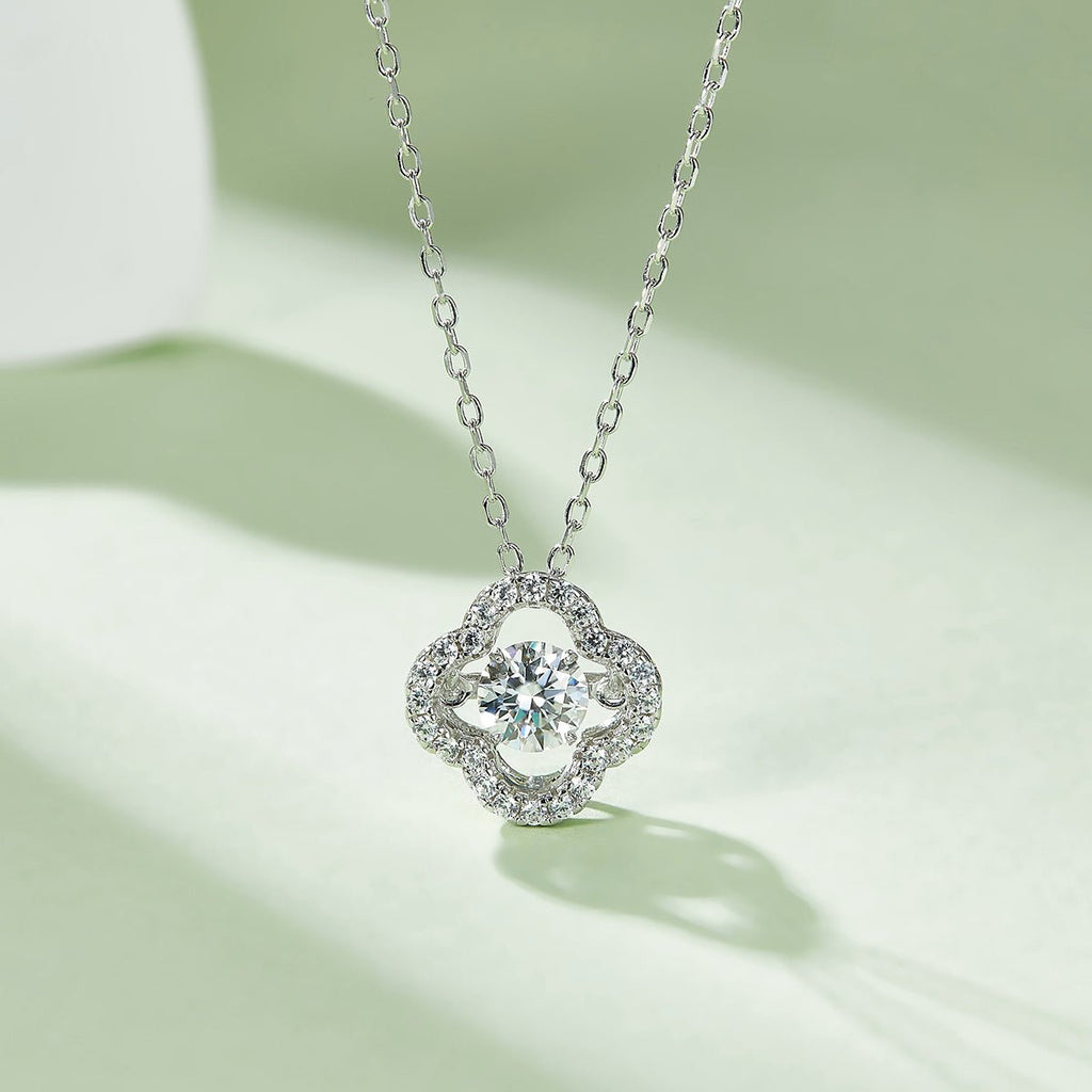 Collier Trèfle à Quatre Feuilles Moissanite 0,5ct D VVS1 en Argent S925 Plaqué Platine 45cm - IVOIRART.COM