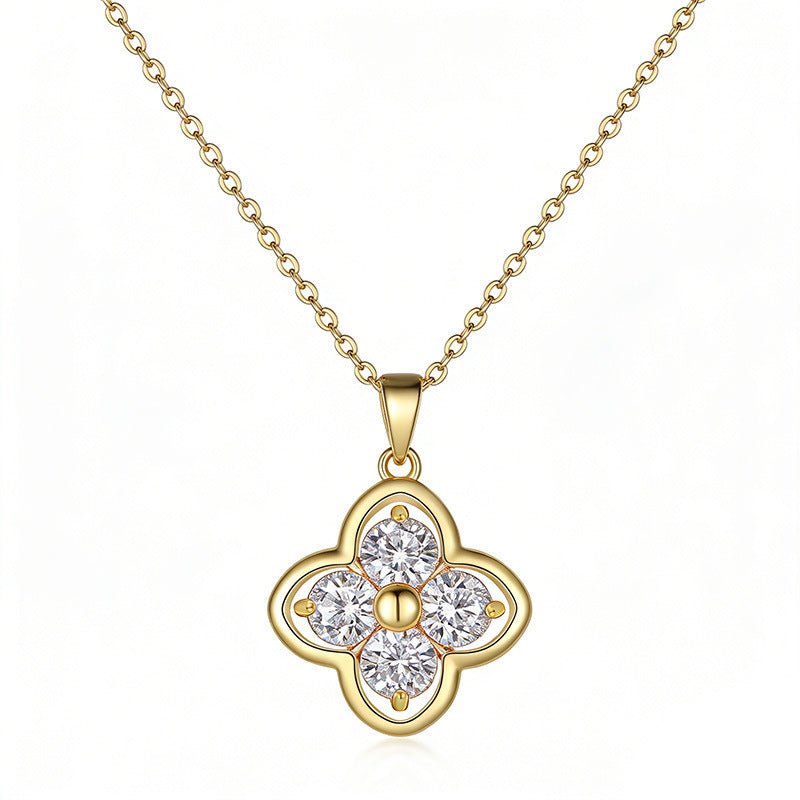 Collier Trèfle en Argent Sterling S925 4 pierres Moissanite 5mm Rond, 45cm, Plaqué Or Platine, Coffret Cadeau Certifié GRA - IVOIRART.COM