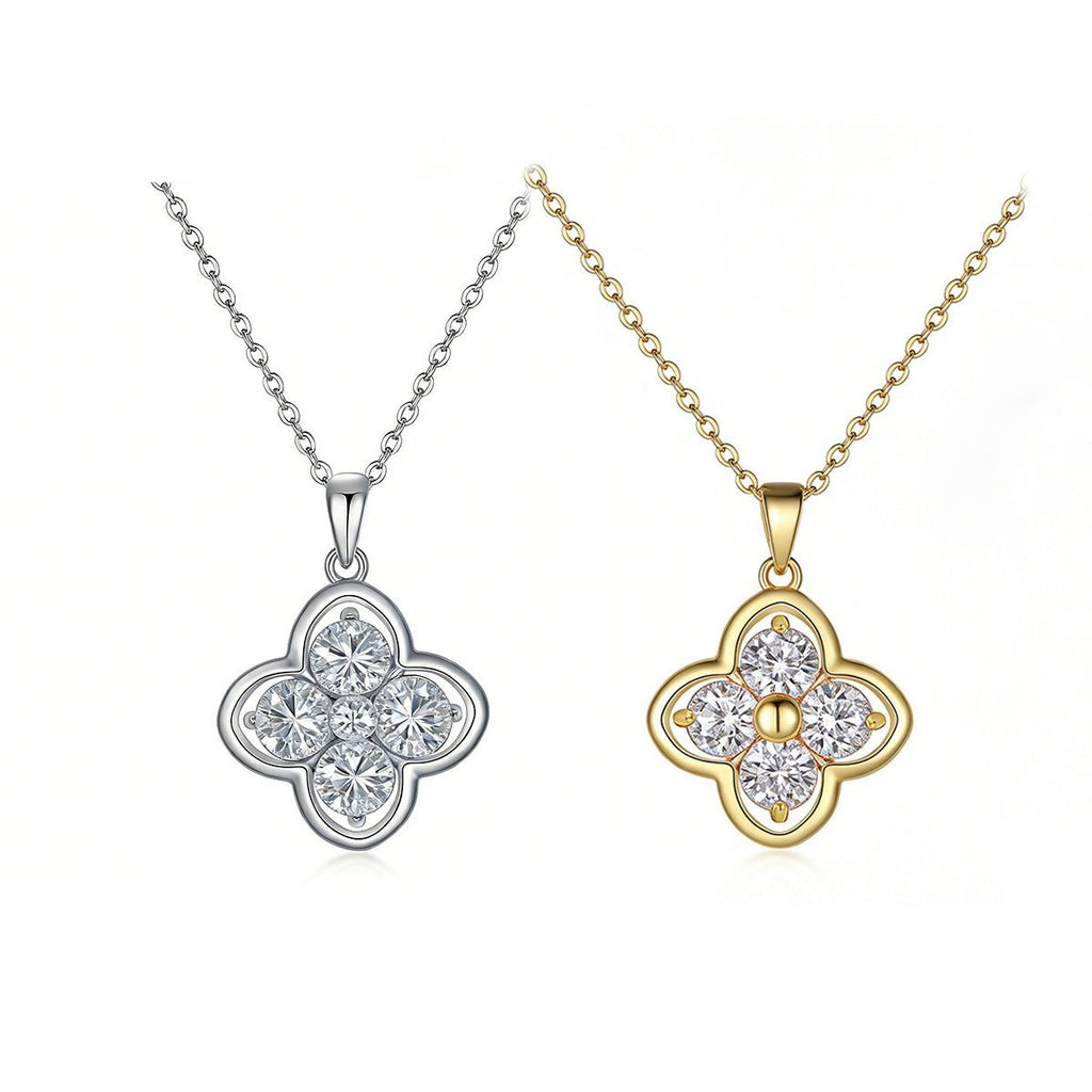 Collier Trèfle en Argent Sterling S925 4 pierres Moissanite 5mm Rond, 45cm, Plaqué Or Platine, Coffret Cadeau Certifié GRA - IVOIRART.COM