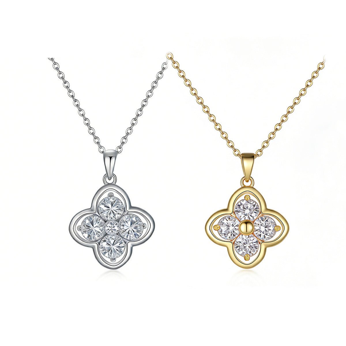 Collier Trèfle en Argent Sterling S925 4 pierres Moissanite 5mm Rond, 45cm, Plaqué Or Platine, Coffret Cadeau Certifié GRA - IVOIRART.COM