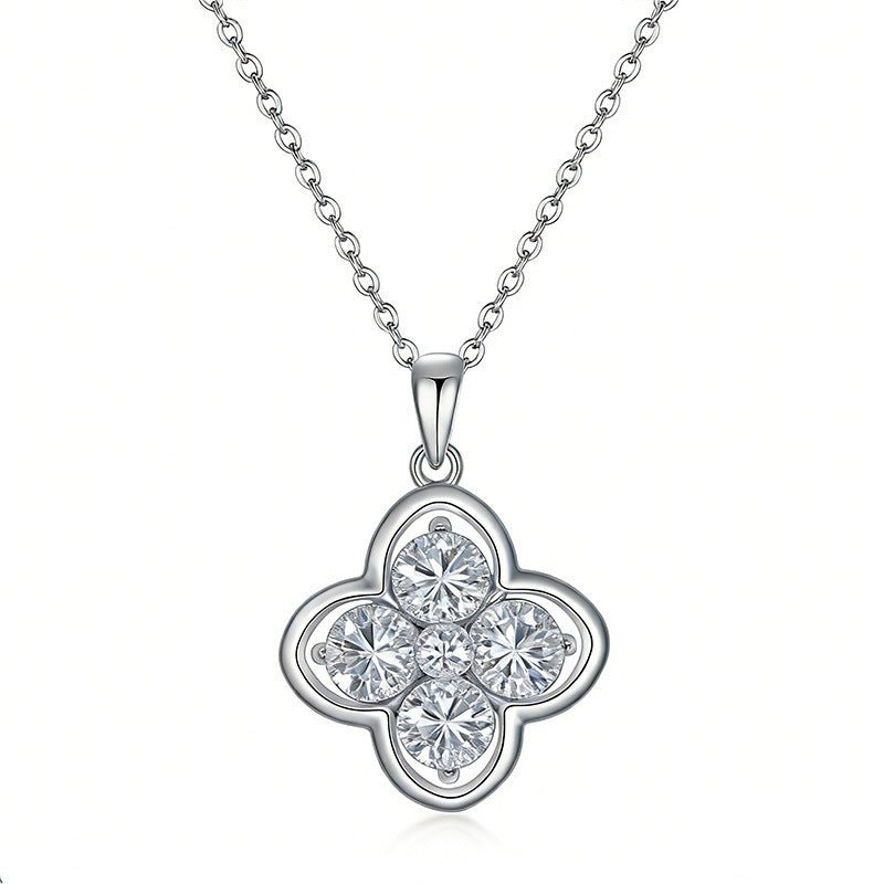 Collier Trèfle en Argent Sterling S925 4 pierres Moissanite 5mm Rond, 45cm, Plaqué Or Platine, Coffret Cadeau Certifié GRA - IVOIRART.COM