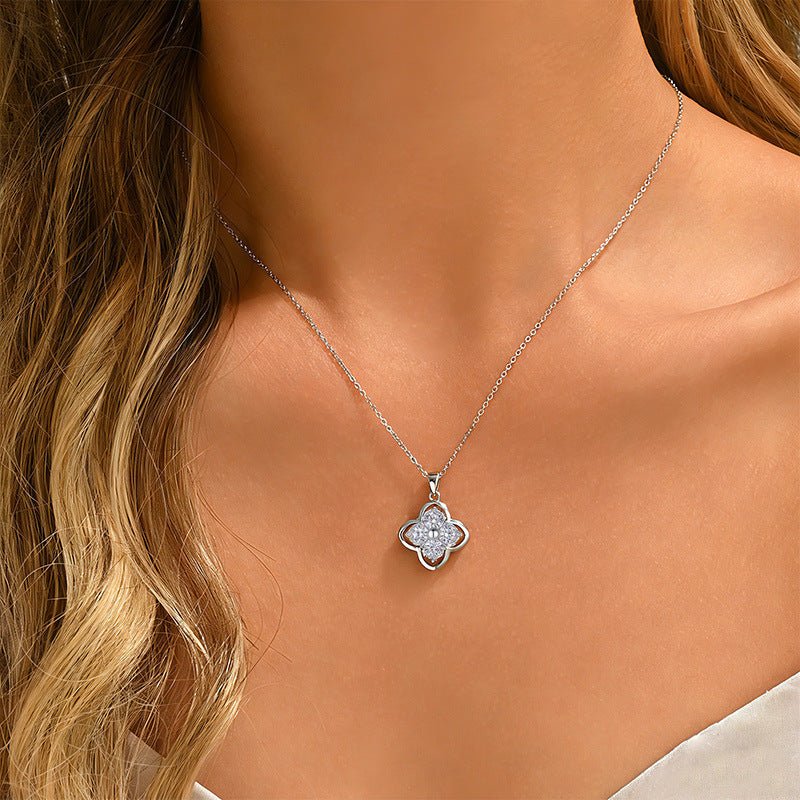 Collier Trèfle en Argent Sterling S925 4 pierres Moissanite 5mm Rond, 45cm, Plaqué Or Platine, Coffret Cadeau Certifié GRA - IVOIRART.COM