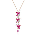 Collier Y S925 Argent Sterling, Rubis cultivé Fleur 5x3mm, Plaqué Platine 3.7gPt - IVOIRART.COM