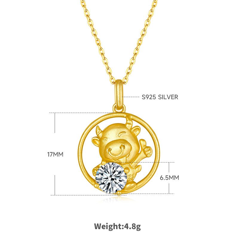 Collier Zodiac Chinois Bœuf Argent 925 Plaqué Or Moissanite 1ct D VVS1 - IVOIRART.COM