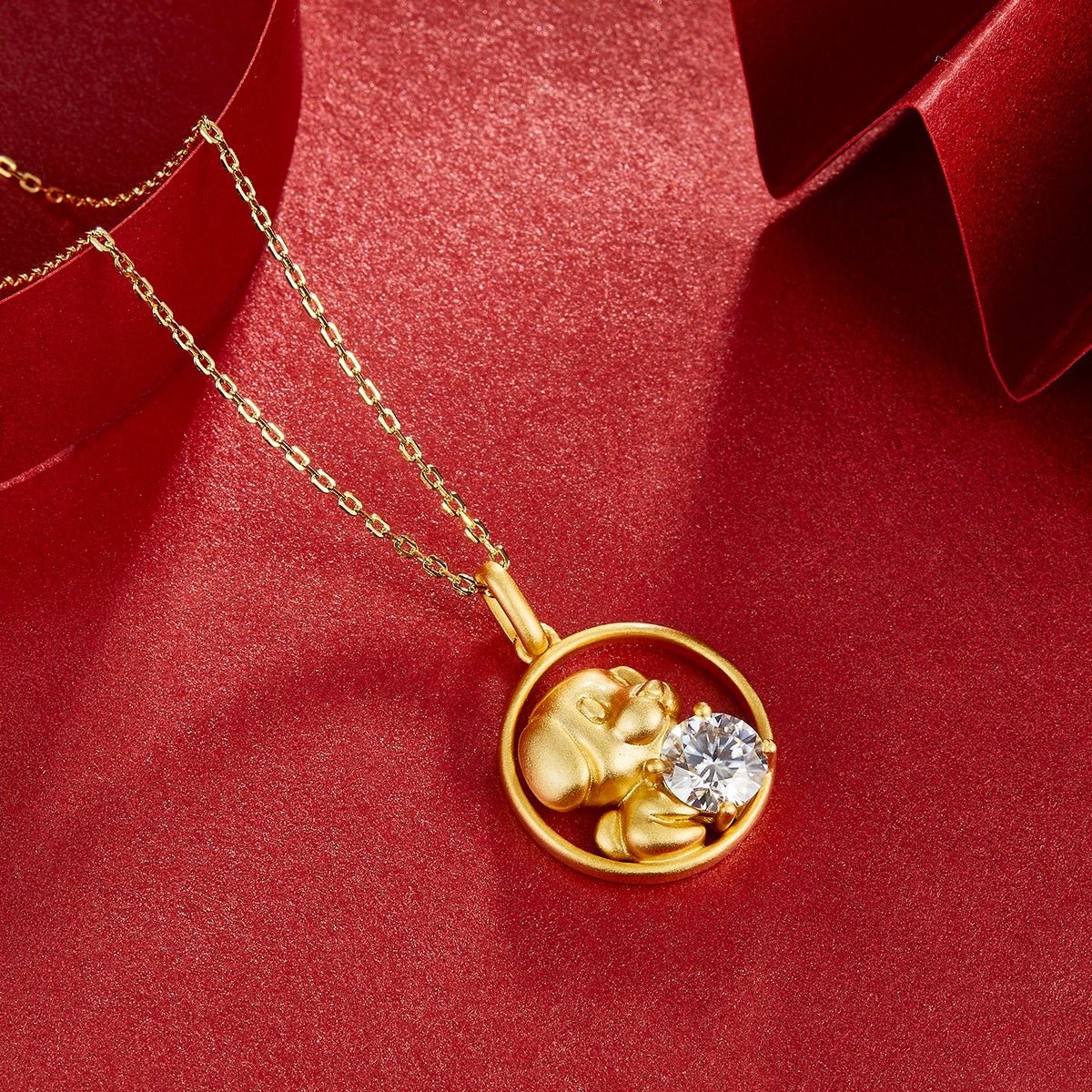 Collier Zodiaque Chinois Chien en Argent S925 Plaqué Or Moissanite 1ct 5,2g - IVOIRART.COM