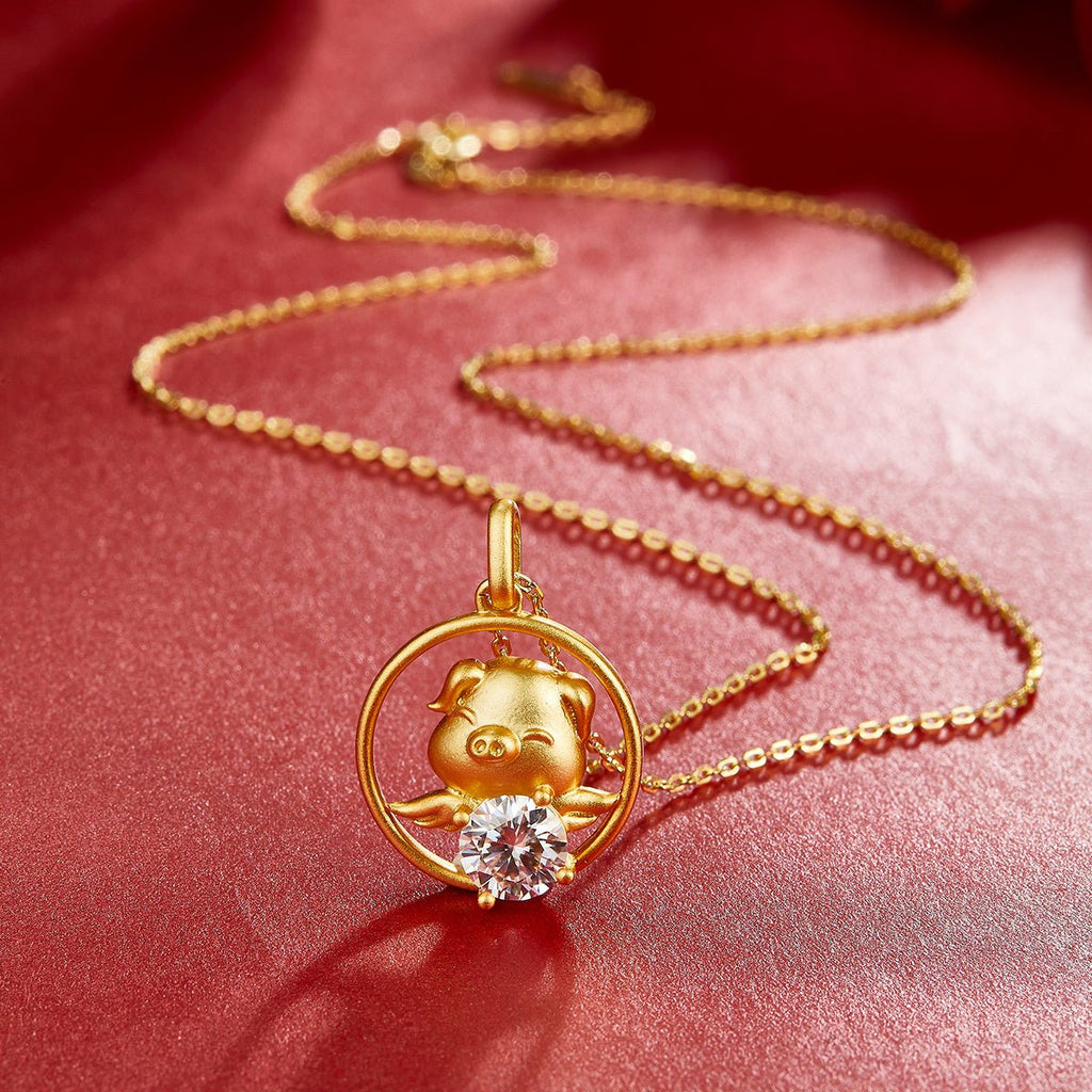 Collier Zodiaque Chinois en Argent Sterling S925 Doré avec Moissanite 1ct - Coffret Cadeau Certifié GRA - 5,2g - IVOIRART.COM