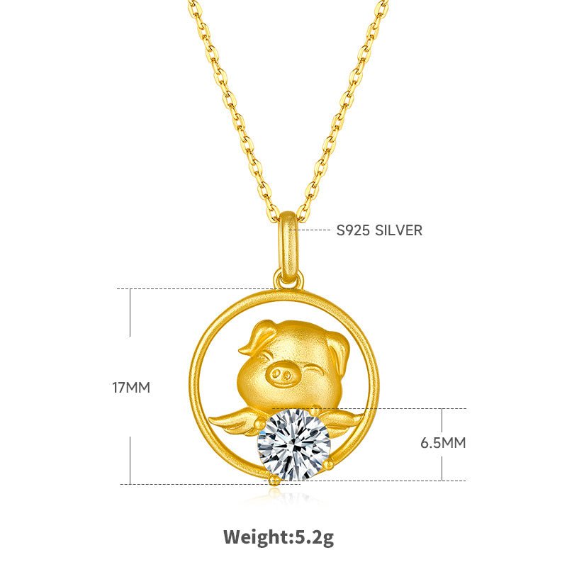 Collier Zodiaque Chinois en Argent Sterling S925 Doré avec Moissanite 1ct - Coffret Cadeau Certifié GRA - 5,2g - IVOIRART.COM