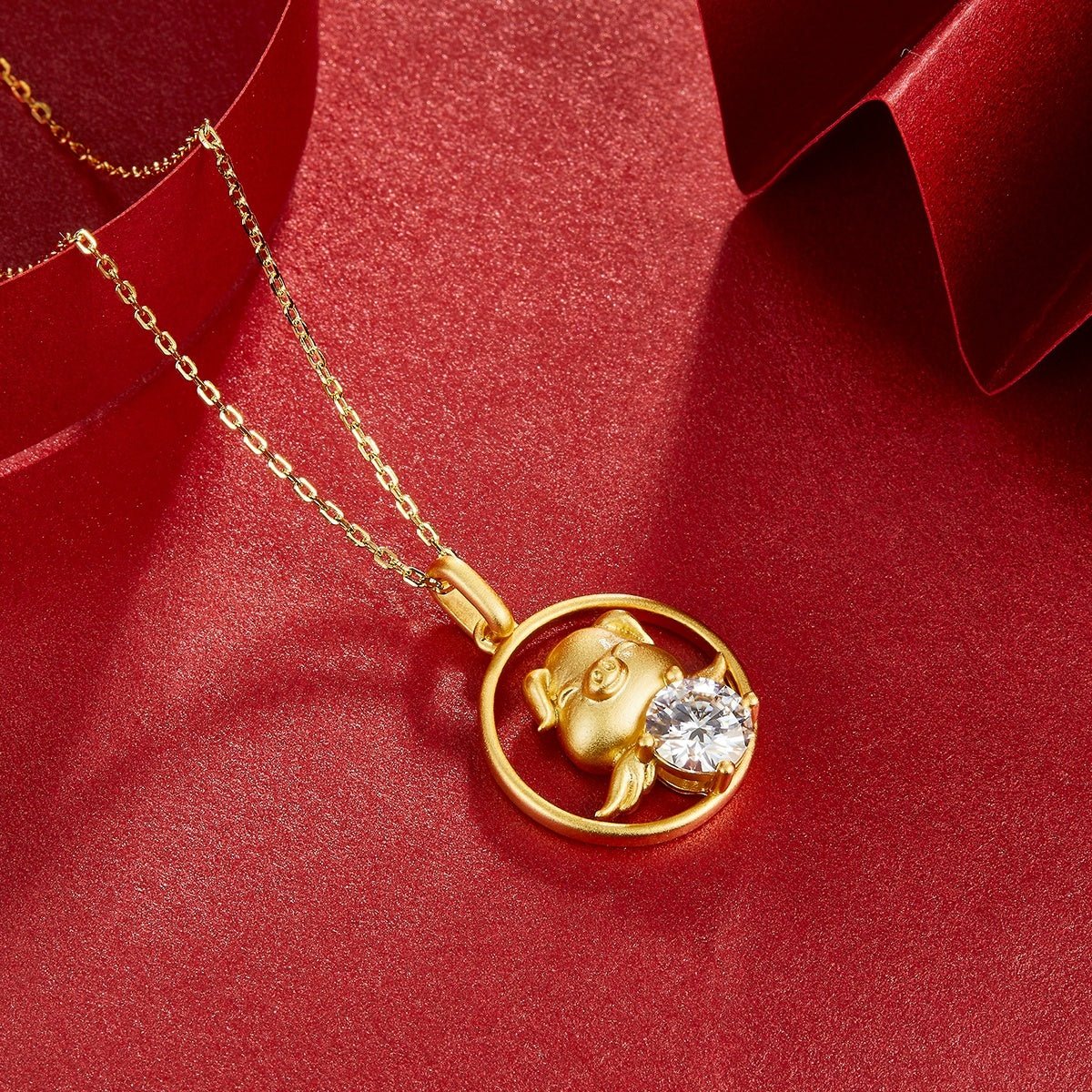 Collier Zodiaque Chinois en Argent Sterling S925 Doré avec Moissanite 1ct - Coffret Cadeau Certifié GRA - 5,2g - IVOIRART.COM