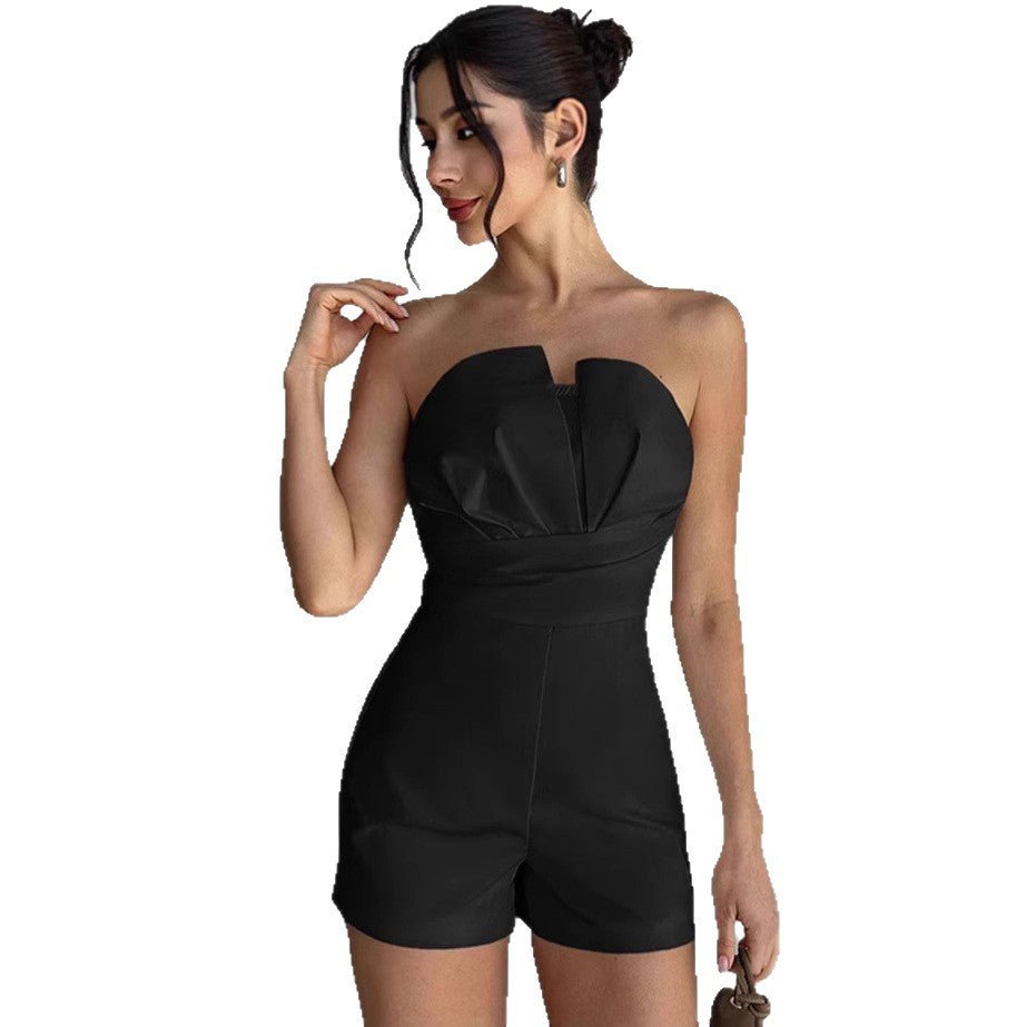 Combinaison élégante ajustée style créateur sans manches uni blanc et noir - IVOIRART.COM