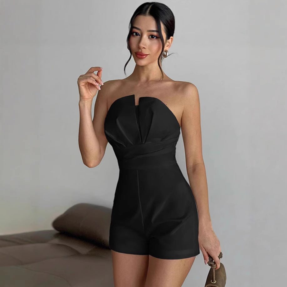 Combinaison élégante ajustée style créateur sans manches uni blanc et noir - IVOIRART.COM