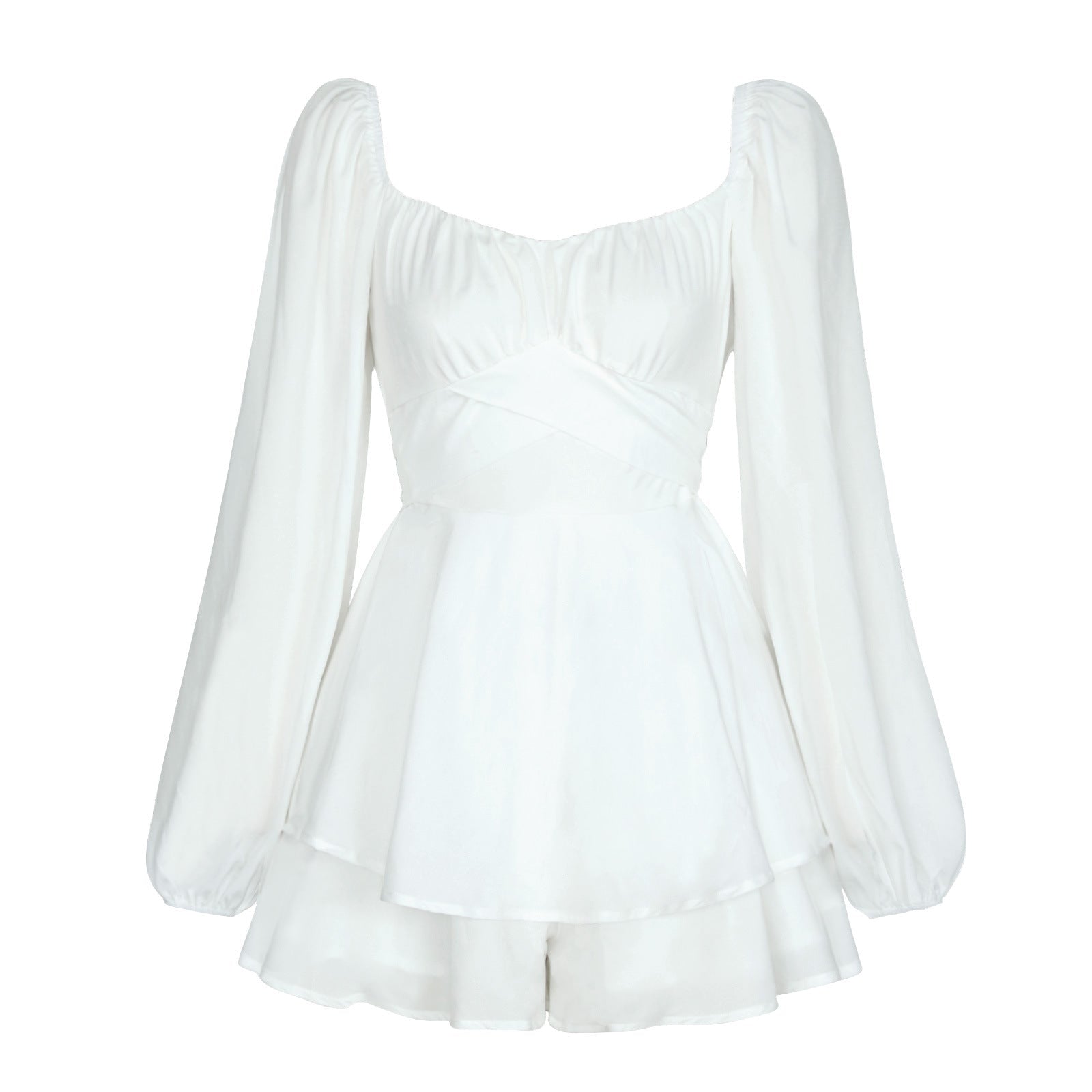 Combinaison Femme Courte à Manches Bouffantes avec Volants - Mode Élégante - IVOIRART.COM