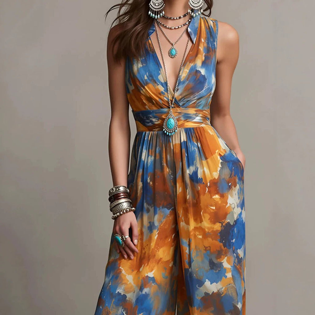 Combinaison femme taille haute cintrée, sans manches, polyester, brun-bleu XS-3XL. - IVOIRART.COM