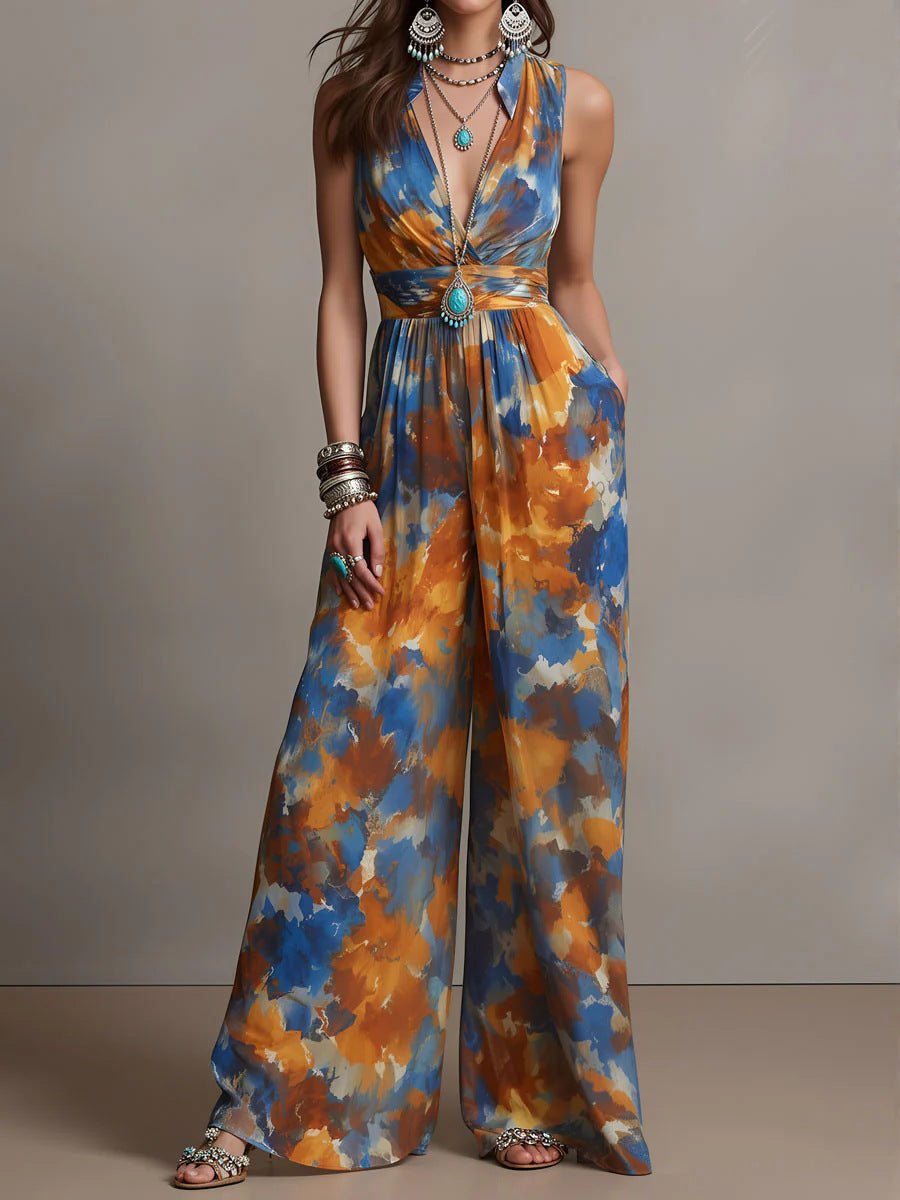 Combinaison femme taille haute cintrée, sans manches, polyester, brun-bleu XS-3XL. - IVOIRART.COM